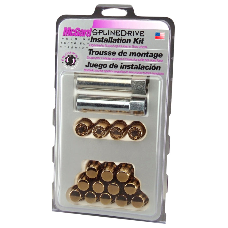 McGard SplineDrive Tuner 4 Lug Install Kit w/Locks & Tool (Cone) M12x1.25 / 13/16 Hex - Gold (CS)