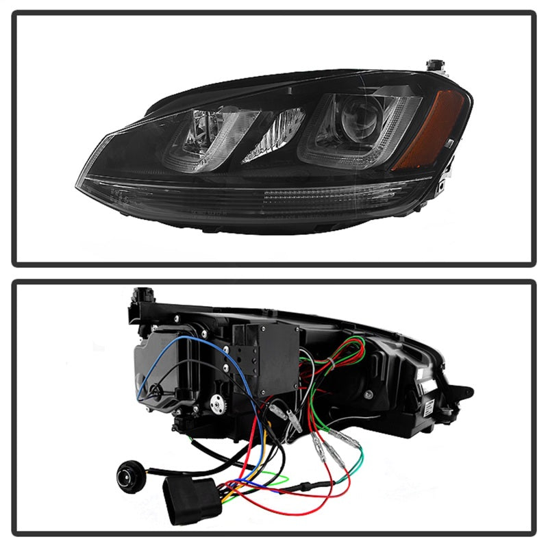 Spyder Projector Headlights DRL LED Blk Stripe Blk