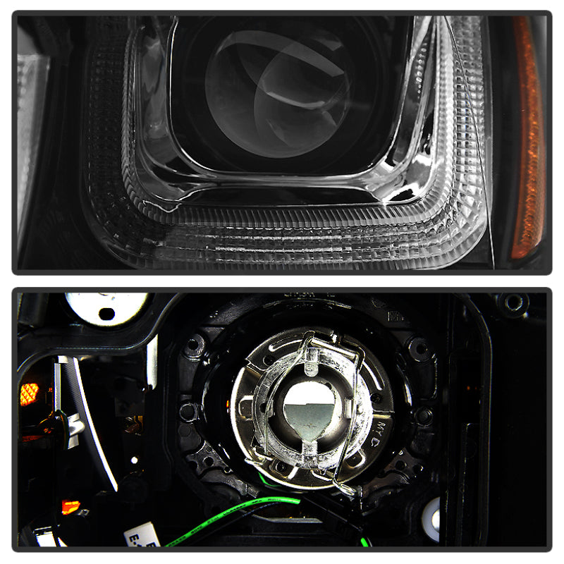 Spyder Projector Headlights DRL LED Blk Stripe Blk
